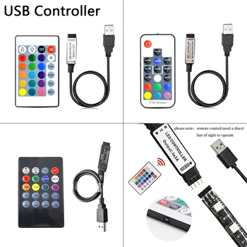 0,5/1 m USB Контролер led Лента 5 В 17/20/24 Клавиши, Дистанционно Управление с Безжична Регулатори За Гъвкава Лента 4pin RGB Контролер Канал 3