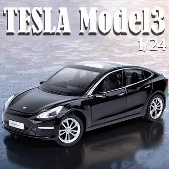 1/24 Tesla Модел 3 Колекция Бижута от Лят под налягане на Алуминиеви Модел на превозното средство за Коледни Подаръци Подаръци за Рожден Ден Звукови и Светлинни Играчки за Деца