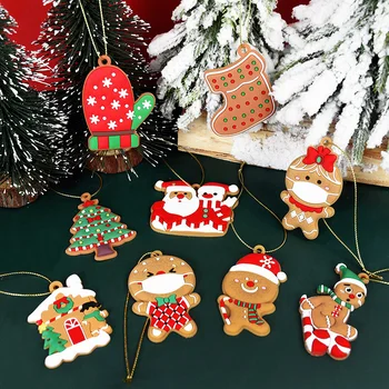 1 комплект Гумени Коледни висящи бижута във формата на Пряничного Човек, Цветна гумена висулка за Коледната Елха, декор за опаковане на подаръци със собствените си ръце
