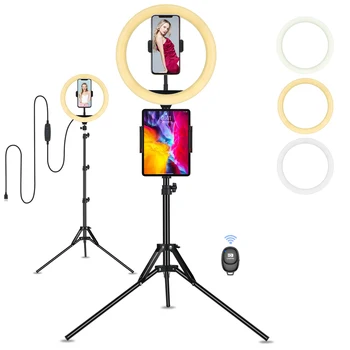 10-Инчови видеосветильники Selfie LED Light Ring, с регулируема яркост, околовръстен лампа със стойка, статив, рамки за грим, околовръстен лампа за директно излъчване на видео