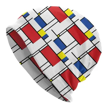 10 Поп-Арт - Mondrian Minimalist De Stijl Съвременно Изкуство-Шапки-Бини Вязаная Капачка Kpop Head Wrap Шапки Зимни Потребителски Стръмни Шапка На Абсорбатори