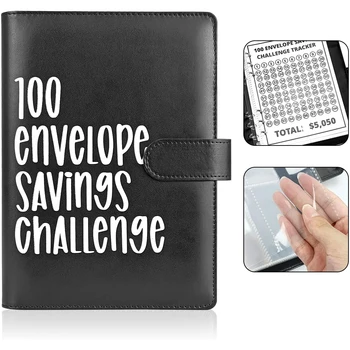 100 Плик Challenge Биндер от Изкуствена Кожа 52 Седмица на Спестяване на пари Бюджетен Биндер Предизвикателство за Планиране на бюджета и спестяване на пари