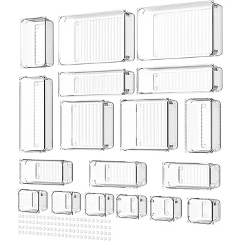 18 бр. система организаторите с отделни чекмеджета, нескользящий органайзер за чекмеджета, прозрачна кутия за съхранение с чекмеджета