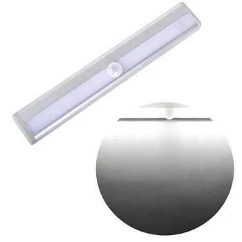 2 БРОЯ безжични ночники с 10 светодиоди, led ночники с магнитна лента, приклеивающиеся до тоалетна, чувствителни лампи (сребрист цвят с бяла светлина)