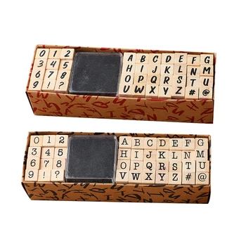 2 комплект печати с азбука, Ретро дървен комплект печати с цифри и с черно мастило, бележник за производство на пощенски картички, албум за албуми