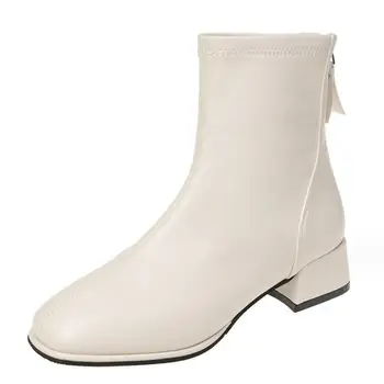 2023 Дамски обувки Фантазия Нови Еластични чорапи На висок Дебел Ток С Квадратни пръсти, Къси ботуши в стил Ретро Голям Размер 34-43