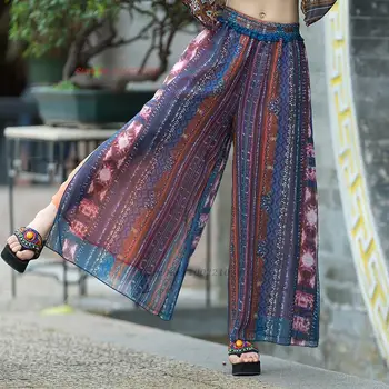 2023 женски реколта панталони в китайски стил харадзюку, ежедневни дълги панталони с националния цветисти принтом, богемные зреещи в ретро стил с широки штанинами