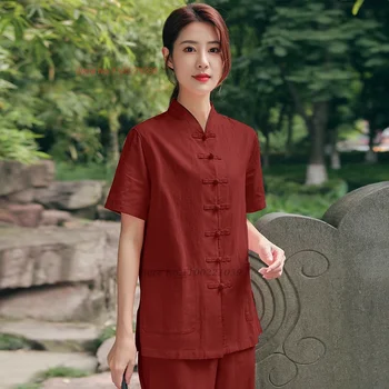 2023 китайски будистки костюм за медитация, дзен национален чай hanfu в памучна блуза, бельо + панталони комплект източен комплект за йога, тай-чи