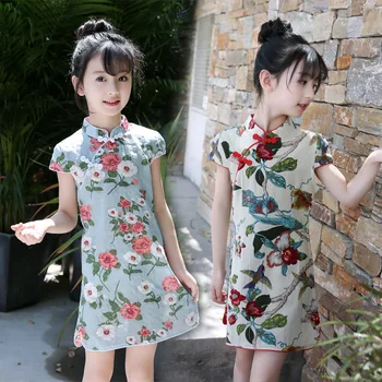 2023 Корейското Лятно Детско пълномаслено рокля за момичета началното училище, Чонсам, Рокли за малки момичета, Елегантна Рокля, Модни дрехи за момичета