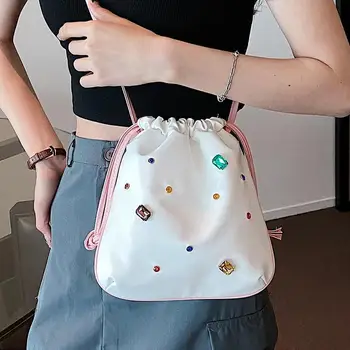 2023 Новата модерна луксозна дизайнерска дамска чанта през рамо с цветни скъпоценни камъни, просто универсална чанта-торба, Нишевая висококачествена чанта през рамо