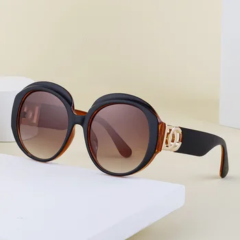2023 Нови Големи кръгли слънчеви очила за жени, луксозен марка, Слънчеви очила с клапа на струпясване, Дамски очила с UV400 за момичета, Oculos Gafas De Sol