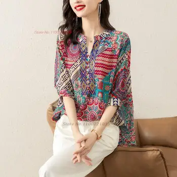 2023 традиционни китайски реколта върховете hanfu, свободна блуза с v-образно деколте и цветисти принтом, източна етническа блуза, дамски градинска облекло