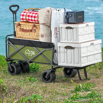 2023New Oxford Camping Wagon Регулируема Помощна количка За къмпинг Голям Капацитет Сгъваема Лека Плажна количка за пътуване на открито