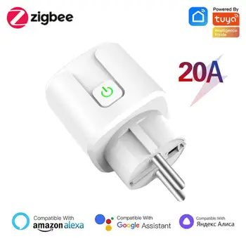 20A EU Smart Plug Sasha ZigBee Дистанционно Розетка за Захранване С Функция за Контрол на енергийната консумация на Гласово Управление За Алекса Yandex Google Home
