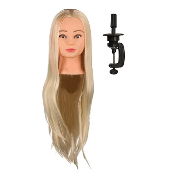 26-инчов Модел главата за практикуване на парикмахерским изкуството на Дълги прави златни коси, глава на кукла-манекен с поставка за фризьорски салон