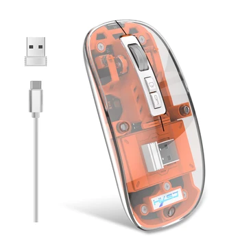 3 Режима на Безжична Bluetooth Прозрачна мишка 2.4 G USB 2400 dpi Регулируем Акумулаторна батерия, Дисплей, Мишка за лаптоп, ipad Mipad