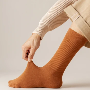 3 Чифта Зимни утолщенных Топли мъжки Чорапи от бамбуково влакно, високо качество на обикновена Ежедневни Дълги Чорапи, мъжки Черни Ежедневни бизнес чорапи
