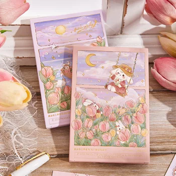 30 бр./компл. Пощенска картичка от серията Tulip Dream с творчески модел на Заек и Цветя, картички с поздравителни съобщения, Канцеларски материали
