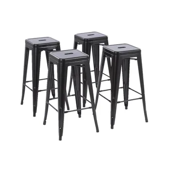 30-инчов штабелируемый метален стол бар, комплект от 4 части, черен на цвят, стил, без табли, напълно събрани столове