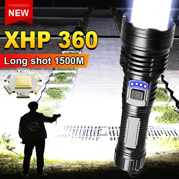 36-жилен led супер ярък фенерче XHP360, мощен USB-акумулаторен фенер XHP50.2 Led Непромокаеми Тактически Ръчен Фенер