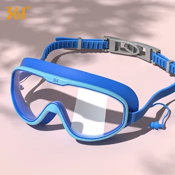 361 ° Професионален водоустойчив Регулируеми силиконови очила за плуване с затычками за уши HD СЪС защита от замъгляване и ултравиолетовите слънчеви Очила за гмуркане в голяма рамка
