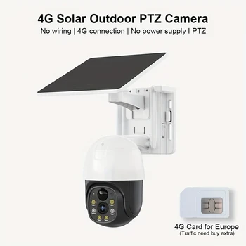 4G LTE Камера за сигурност Слънчевата със СИМ-карта за Европейския Съюз, Безжична Външна Камера, Без Wi-Fi, 1080P PTZ Нощно Виждане, 2 начина на разговор