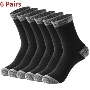 6 чифта мъжки чорапи с високо качество, черни спортни чорапи за почивка, дълги Памучни чорапи за разходка и джогинг, приятна на есен-зима Подаръци Сокс