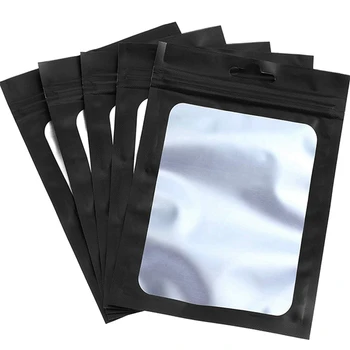 600 Парчета закрывающихся пакети за съхранение на хранителни продукти с прозрачен прозорец, чанта за опаковане на кафе на зърна (черен, 2,4 X 4 инча)