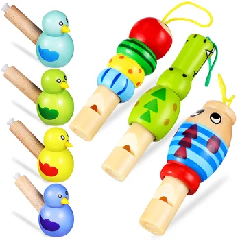 7 бр. Дървени играчки за деца, свирка във формата на животни, детски шнур за озвучаване на силен звук, PVC Свирки