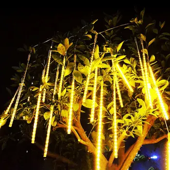 8 Тръби LED Метеоритен Дъжд Струнни Светлини Водоустойчив Страхотна Градински Декор Външна Led Градинска Венец Украса на Коледната Елха 2024