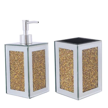 Ambrose Изискан квадратен опаковка за сапун от 2 части и държач за четка за зъби от златно стъкло [в наличност в САЩ]