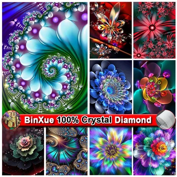 BinXue Ръчно рана цветен абстрактен цвете с кристалалми и диаманти, пеперуда, Мандала, цвете, бродерия на кръстат бод, Плочки, декорация на дома