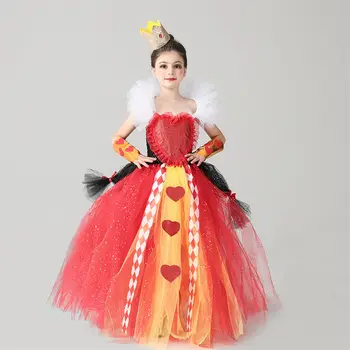 Cossky Детски Костюм на Алиса в Страната на Чудесата за Cosplay, Сладка рокля-пакет за момичета, костюм Кралица на Сърцата на Хелоуин