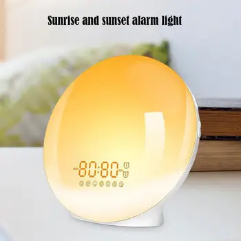 Digital alarm clock Изгрев Залез за преиграване на Сън 7 Звуци Цветна лампа