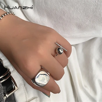 HUANZHI с Голяма лъскава повърхност, Геометрични Широки Пръстени за жени 2023, Нова Мода Реколта Чаровна парти Y2K Jewelry 2023
