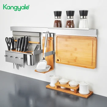 Kangyale многофункционален кухненски рафтове, с монтиран на стената от алуминиева сплав, с монтиран на стената рафтове за супа, дъска за рязане, рафтове за съхранение