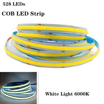 Led лента COB 528 светодиоди с Висока плътност, гъвкави led светлини COB DC12V 24V RA90 3000K 4000K 6000K, led лентата е 5 метра/Лот