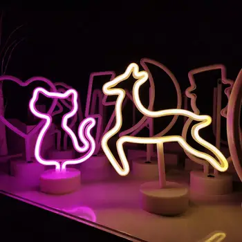 Led неонова лампа на Творческа форма, неон лека нощ с USB/батерии, Теми, животни, Котка, Елена, Неонова реклама, лампа за парти