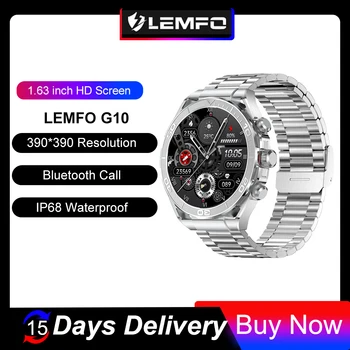 LEMFO Смарт Часовници Мъжки IP68 Водоустойчив Bluetooth Покана Smartwatch 2023 1,63-Инчов HD 390*390 Екран Безжично Зареждане AI Voice