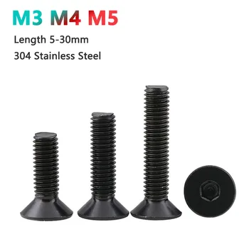 M3 M4 M5 Черно 304 Шестигранник От Неръждаема Стомана с Шестоъгълни Глави, Винт с плоска Тайния Глава, Шестостенния Болт с Дължина 5-30 мм DIN7991