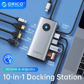 ORICO Extension Хъб RJ-45 Сплитер докинг станция разширяване на PD100W USB3.0 Високоскоростен HDMI Plug-съвместим за преносим КОМПЮТЪР на Компютър
