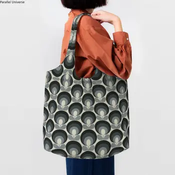 Orla Kiely Цвете Седемдесетте Овалния Готин сив Хранителни стоки торби За пазаруване Дамски Холщовая пазарска чанта На рамото си Голямата Голям чанта