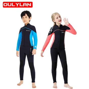 Oulylan Детски Неопреновый бански за момичета, костюм за сърф и гмуркане, Детски подводен водолазен костюм, Бански костюми за момчета, Бански костюм от две части