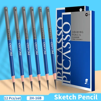 PICASSO, 12 бр., моливи за скици, Черно набиране, моливи за чертане, за художници, Комплект за рисуване въглен, молив, за да проверите за рисуване