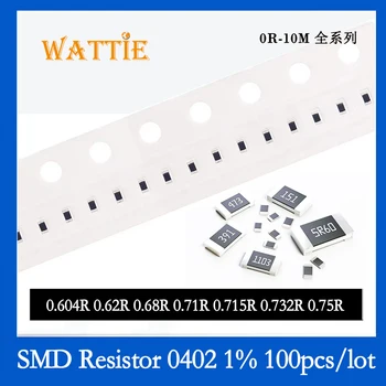 SMD резистор 0402 1% 0.62 R 0.68 R 0.71 R 0.715 R 0.732 R 0.75 R 100 бр./лот микросхемные резистори 1/16 W 1.0 мм * 0.5 мм с ниска стойност на съпротива