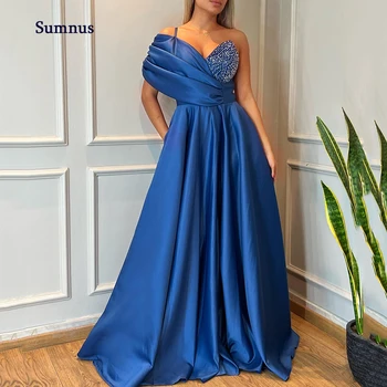 Sumnus Елегантни вечерни рокли трапецовидна форма с V-образно деколте, с едно рамо, рокля за бала, кристални сатенени вечерни рокли, размер Саудитска Арабия