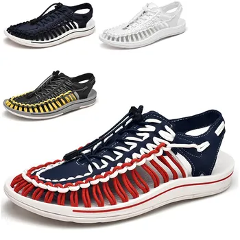 Ummer/Мъжки Сандали, Нова Вязаная Ежедневни плажни обувки за двойки, Модни мрежести чехли за баня в римски корейски стил