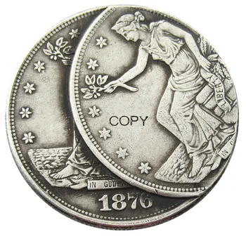 US 1876CC Търговски долар с грешка под формата на две лица, сребърно покритие копирни монета