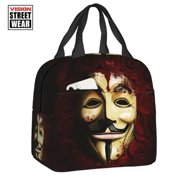 V For Vendetta Anonimus Guy Fawkes Изолирано Чанта за Обяд за Жени, Гранжевая Сламена Шапка, Термосумка-хладилник, Чанта за Обяд, Плажен Къмпинг, за Пътуване