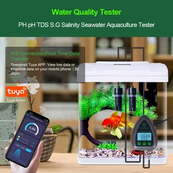WIFI Тестер за качеството на водата, Многоезичен цифров мониторинг на качеството на водата, Експорт на данни, приложението за дистанционно наблюдение на солена вода в басейна